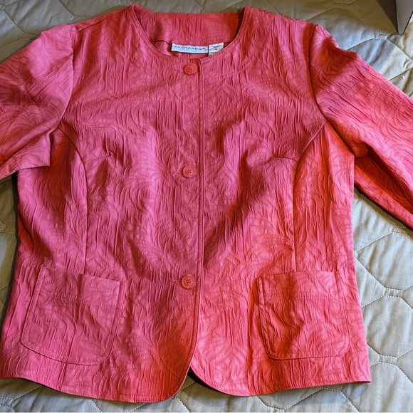 SAG HARBOR Size 10 Women's Solid Pink Blazer 2-Pockets 3-Button Jacket Textured - Picture 5 of 13